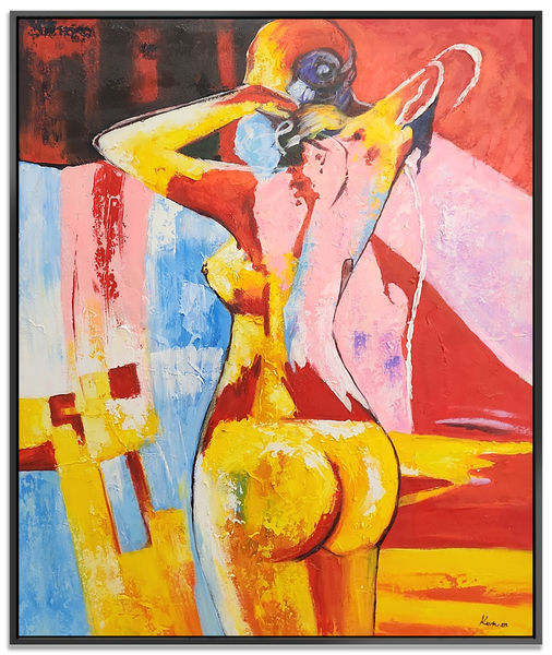 The Bold Nude - Stunning, warm toned Stylized Abstract Depiction of a Female Nude from Behind, size 80x100cm