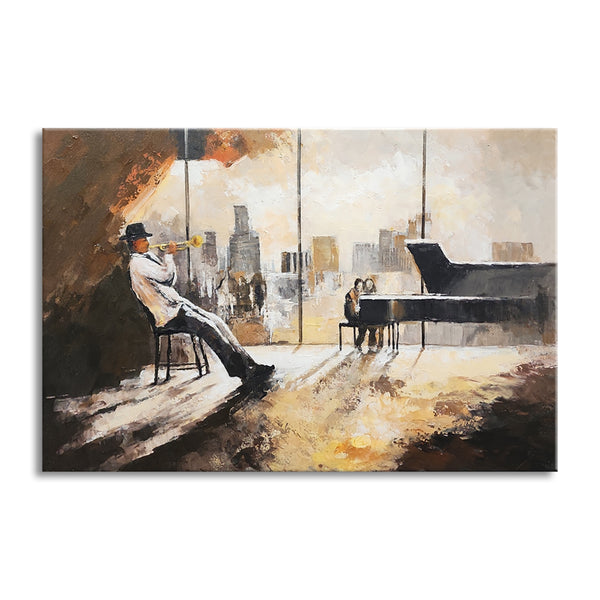 Musical Ensemble - Stunning Stylized Depiction of an Ensemble of Musicians Featuring Warm Earthy Tones, Size 80x120cm