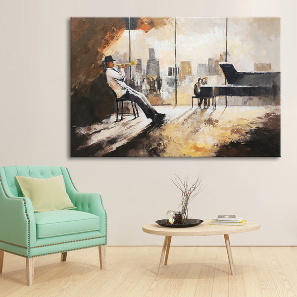 Musical Ensemble - Stunning Stylized Depiction of an Ensemble of Musicians Featuring Warm Earthy Tones, Size 80x120cm