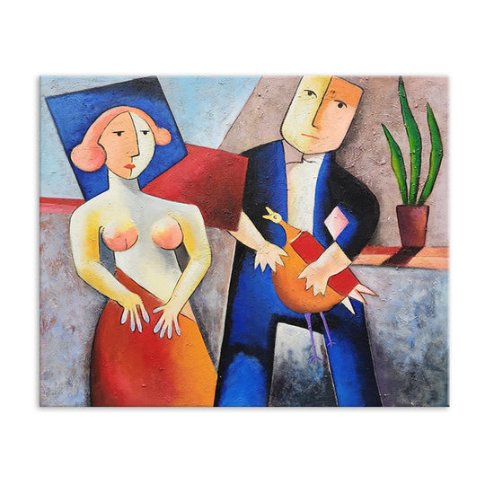 Eve and Adam - Whimsical Stylized Portrait of a Man and Woman, Size 100x120cm