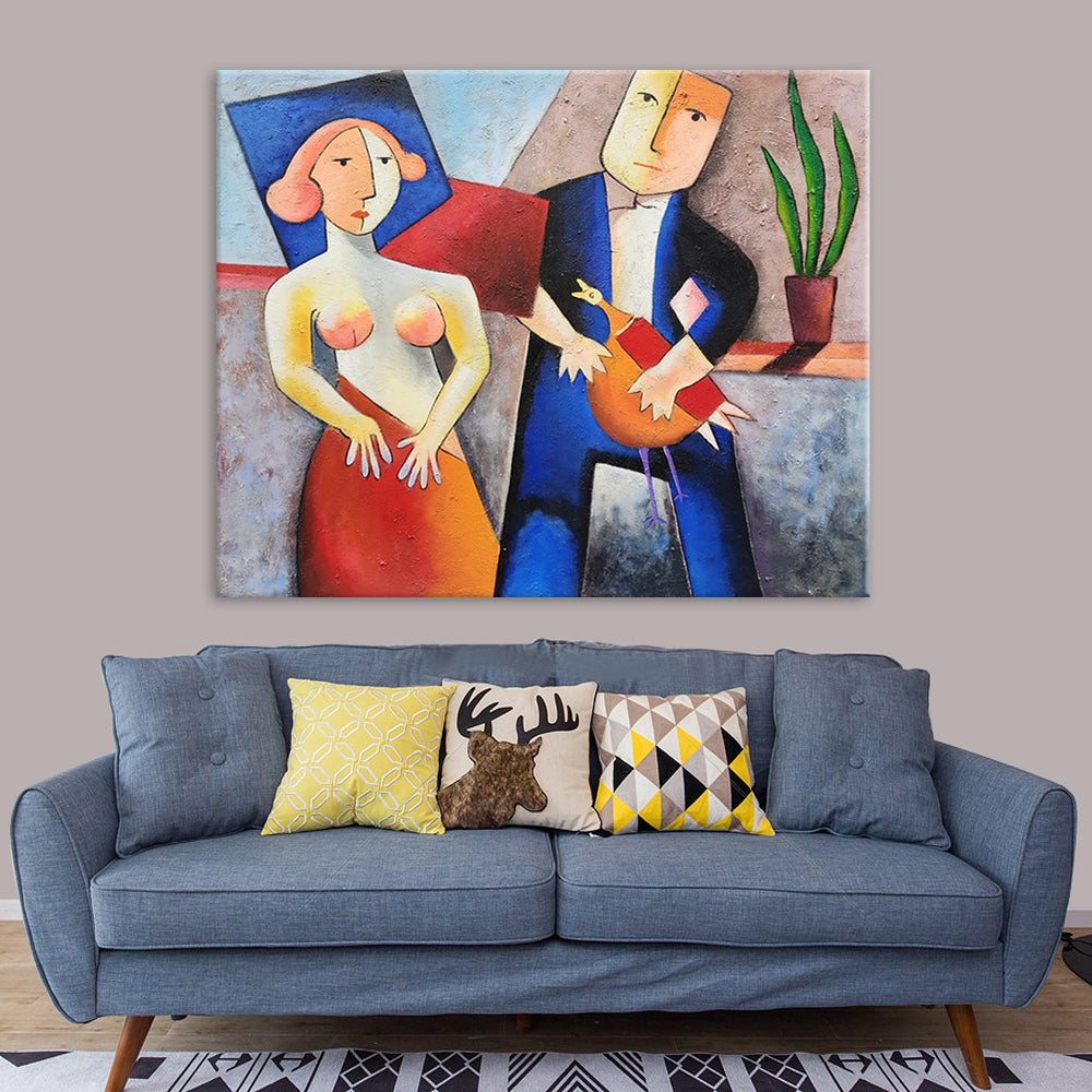 Eve and Adam - Whimsical Stylized Portrait of a Man and Woman, Size 100x120cm