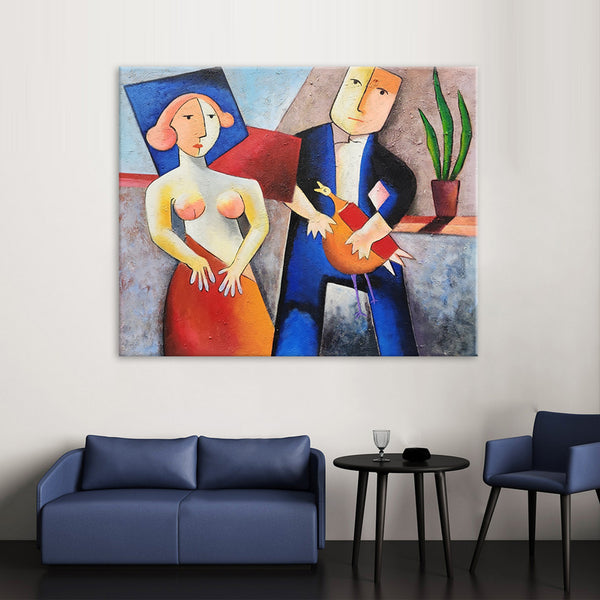 Eve and Adam - Whimsical Stylized Portrait of a Man and Woman, Size 100x120cm