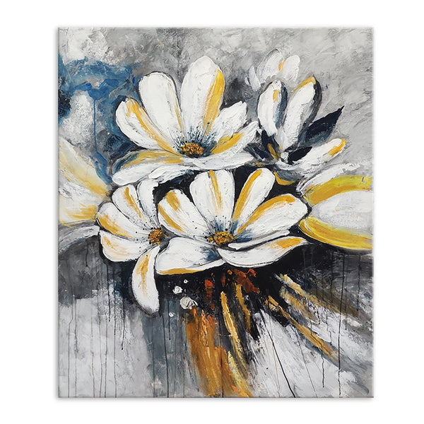 Flowers on Gold - Beautiful, Heavily Textured Painting of Flowers with Gold Painted Highlights, Size 100x120cmAC503