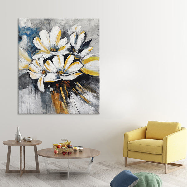 Flowers on Gold - Beautiful, Heavily Textured Painting of Flowers with Gold Painted Highlights, Size 100x120cmAC503