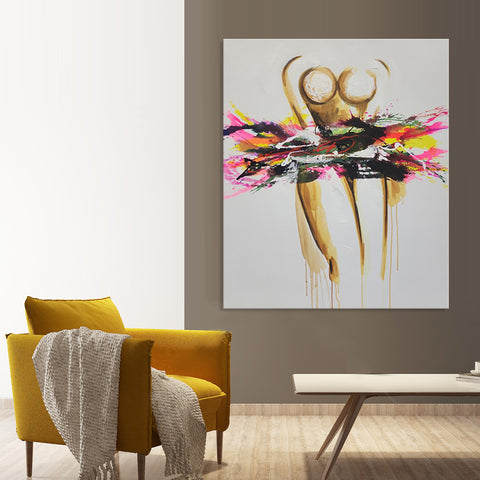 Ballerina's Form - Stylized Depiction of a Ballerina with a Colourful Dress, Size 100x120cm