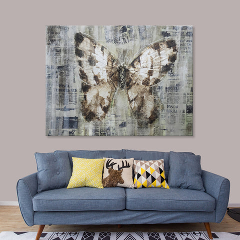 Wings of Story: Textured Butterfly Collage Painting Size 90x120cm