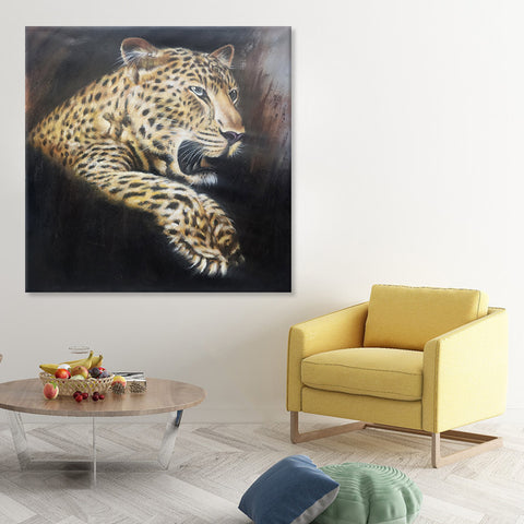 Shadow Majesty: Jaguar in Focus - Original Oil Painting Size 100x100cm