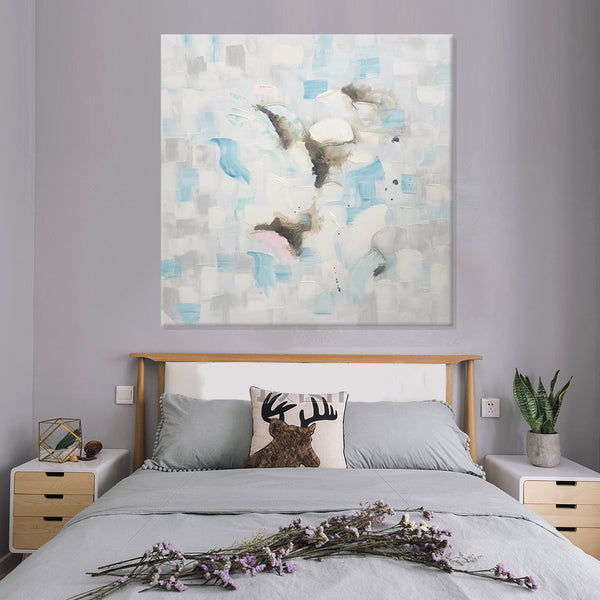 Tranquil Drift: Soft Blues and Grace - Hand Painted Art Size 100x100cm