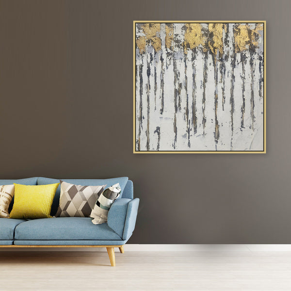 Golden Cascade: Abstract Flow - Hand Painted Art Size 100x100cm