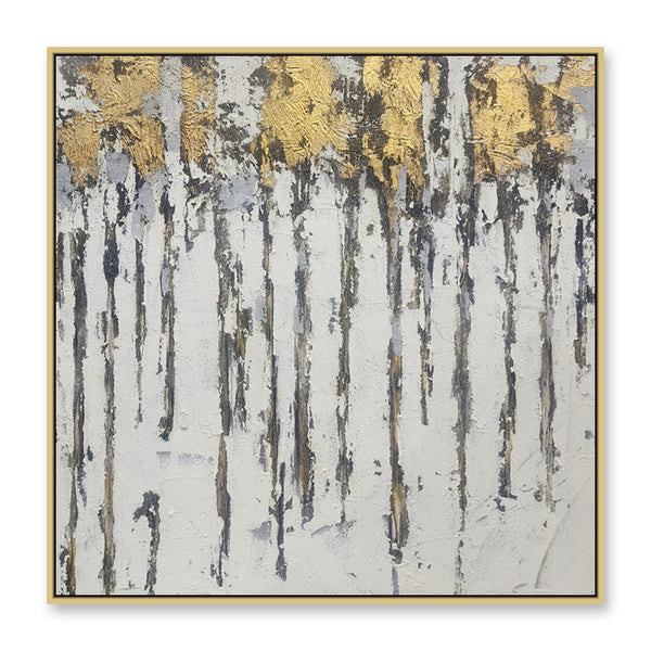 Golden Cascade: Abstract Flow - Hand Painted Art Size 100x100cm