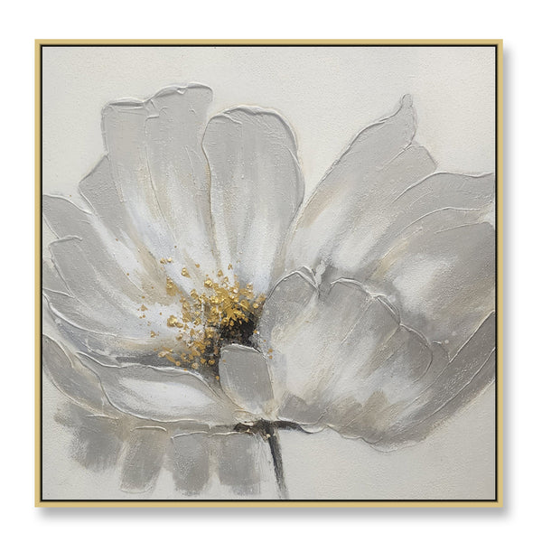 Silver Blossom: Elegance in Bloom - Hand Painted Art Size 100x100cm