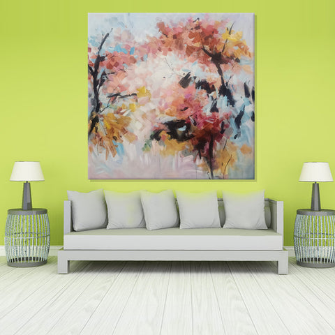 Autumn’s Embrace: A Blurred Reverie - Hand Painted Art Size 100x100cm