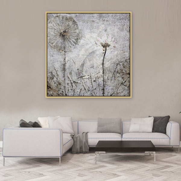 Whispers of Silver: Dandelion Dreams - Hand Painted Art Size 100x100cm