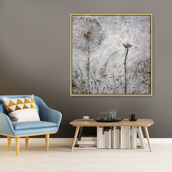 Whispers of Silver: Dandelion Dreams - Hand Painted Art Size 100x100cm