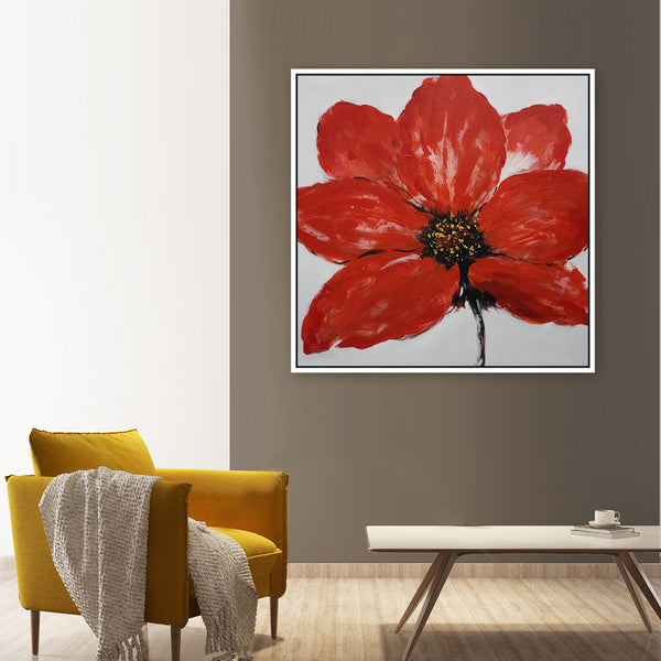 Crimson Bloom: A Stylized Blossom - Hand Painted Art Size 100x100cm