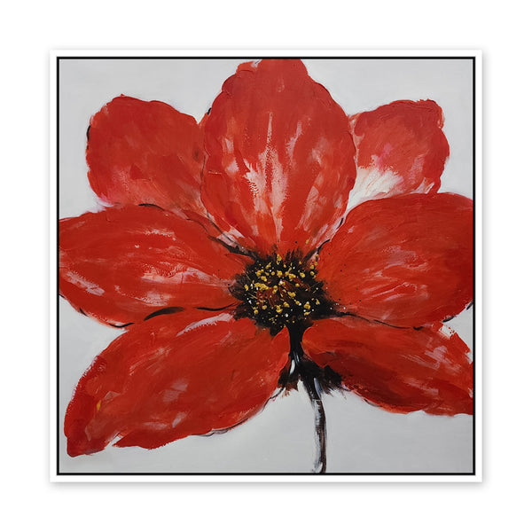 Crimson Bloom: A Stylized Blossom - Hand Painted Art Size 100x100cm