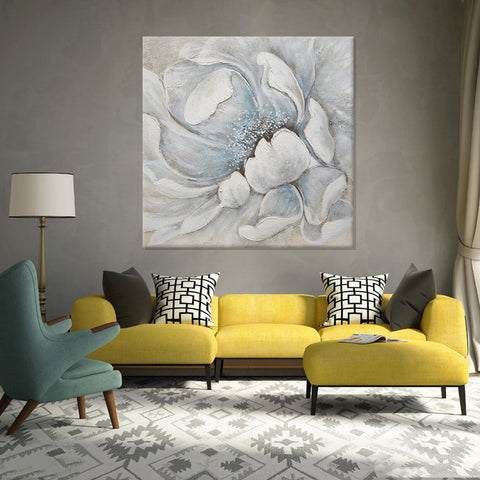 Textured Bloom: Soft Serenity - Hand Painted Art Size 100x100cm