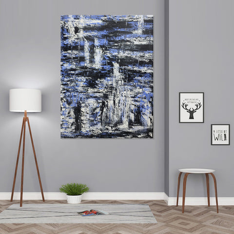 Bold Contrast: A Symphony in Black, White, and Blue - Hand Painted Art Size 90x120cm