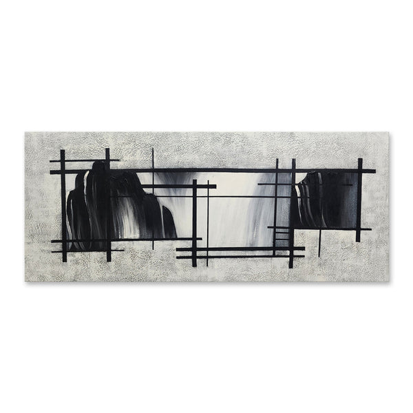 Framed Elements: Abstract Nature in Black and White - Hand Painted Art Size 70x170cm