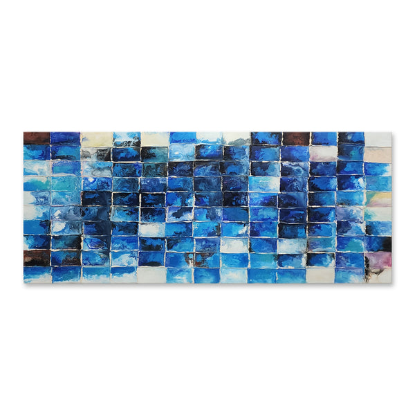 Tiled Essence: A Dance of Blue - Hand Painted Art Size 70x170cm