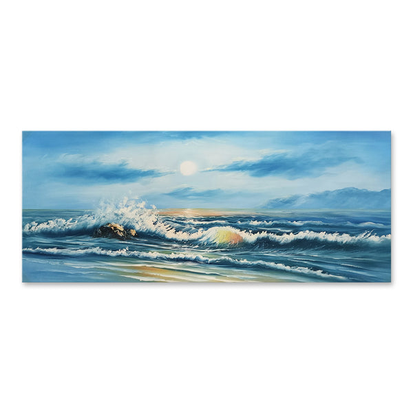 Golden Horizon: Sunlit Shores - Hand Painted Art Size 70x170cm