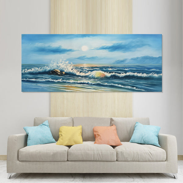 Golden Horizon: Sunlit Shores - Hand Painted Art Size 70x170cm