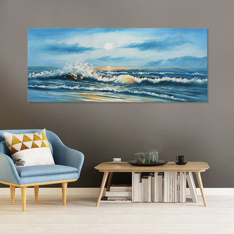 Golden Horizon: Sunlit Shores - Hand Painted Art Size 70x170cm