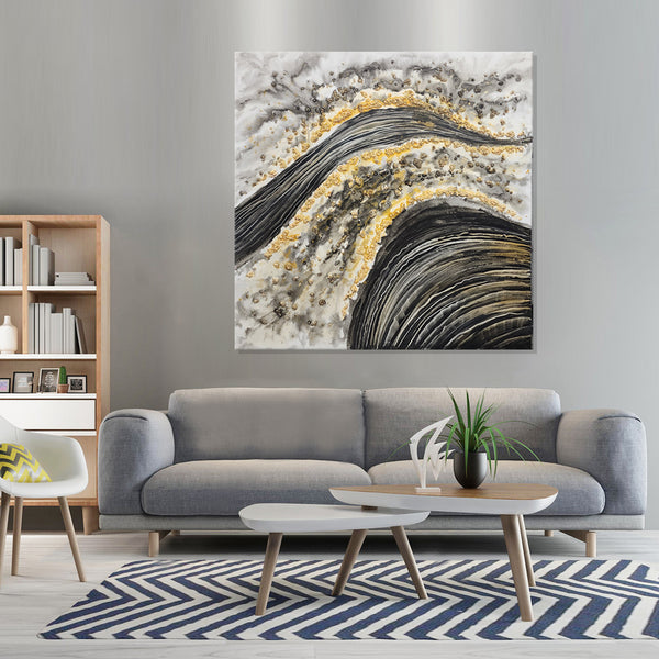 Golden Curves: A Subtle Harmony - Hand Painted Art Size 100x100cm