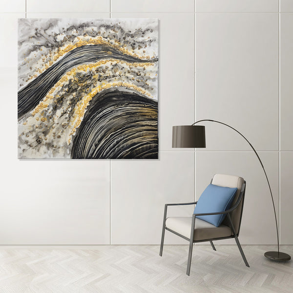 Golden Curves: A Subtle Harmony - Hand Painted Art Size 100x100cm