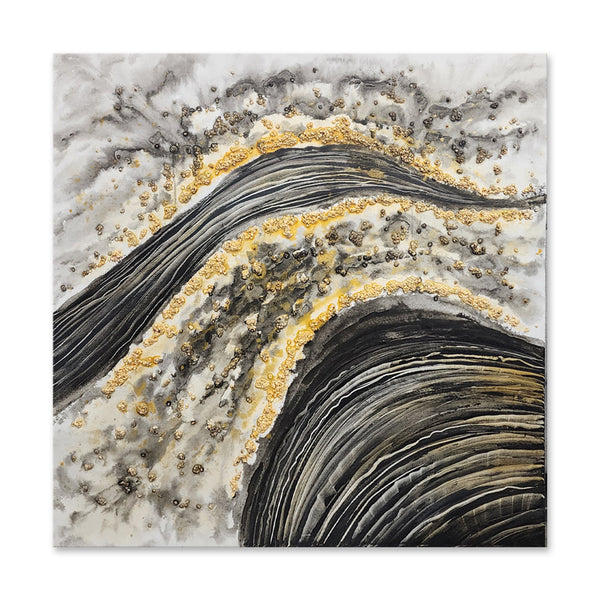 Golden Curves: A Subtle Harmony - Hand Painted Art Size 100x100cm