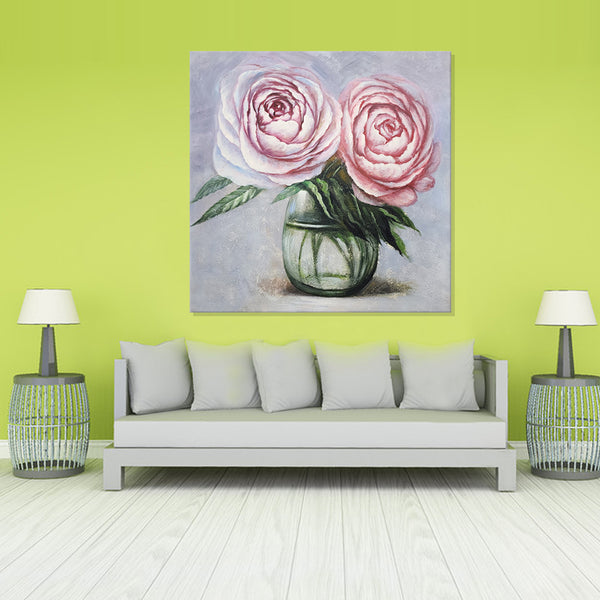 Blossoms in Bloom: A Textured Bouquet - Hand Painted Art Size 100x100cm