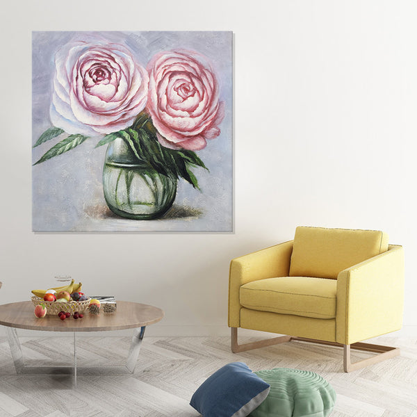 Blossoms in Bloom: A Textured Bouquet - Hand Painted Art Size 100x100cm