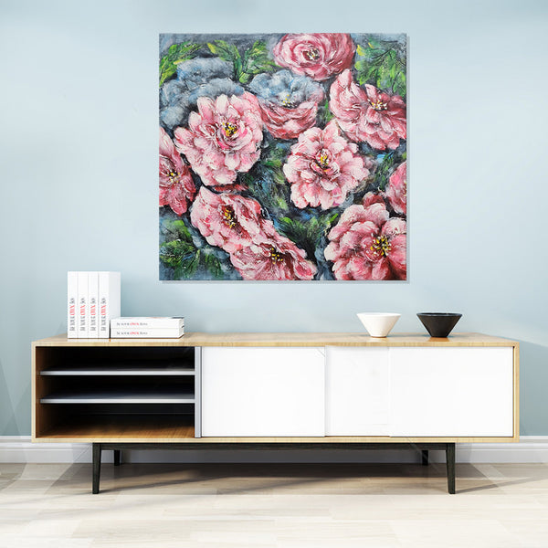 Above the Bloom: A Pink Floral Bouquet - Hand Painted Art Size 100x100cm