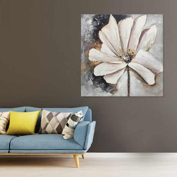 Golden Whisper: A White Floral Essence - Hand Painted Art Size 100x100cm