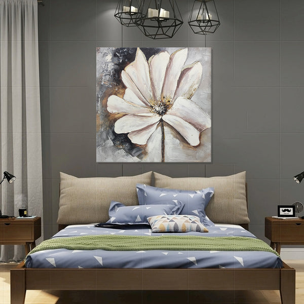 Golden Whisper: A White Floral Essence - Hand Painted Art Size 100x100cm