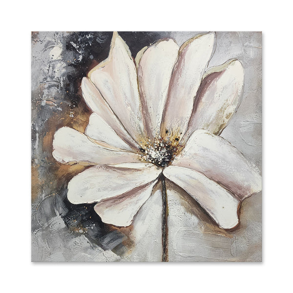 Golden Whisper: A White Floral Essence - Hand Painted Art Size 100x100cm