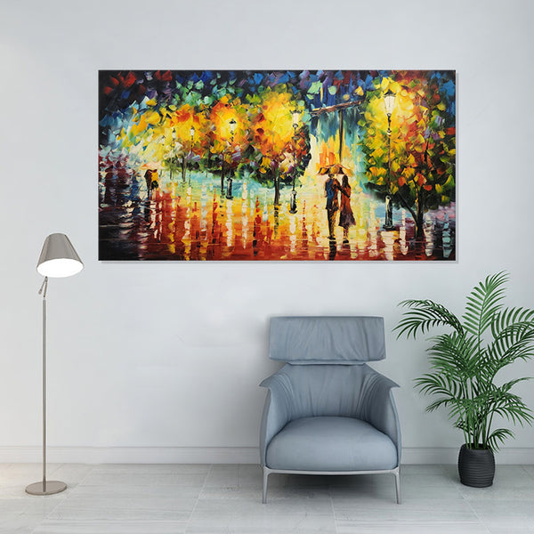 Evening Stroll: A Walk in the Glow - Hand Painted Art Size 80x150cm