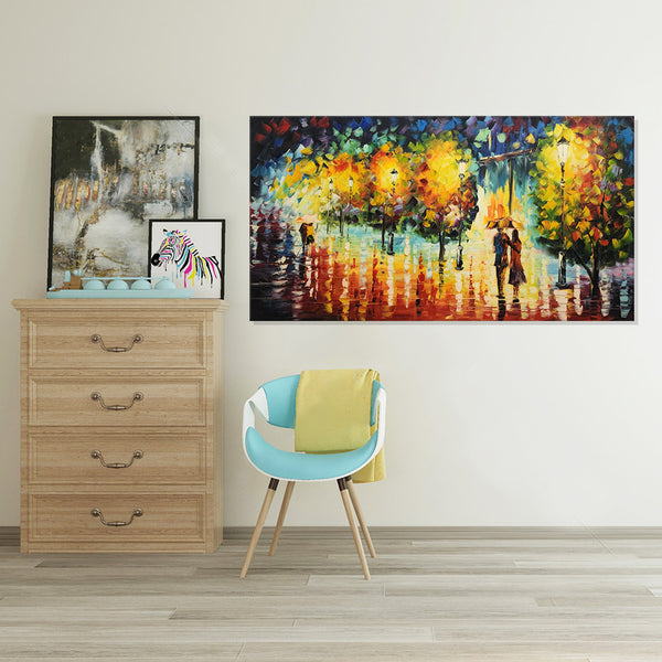 Evening Stroll: A Walk in the Glow - Hand Painted Art Size 80x150cm