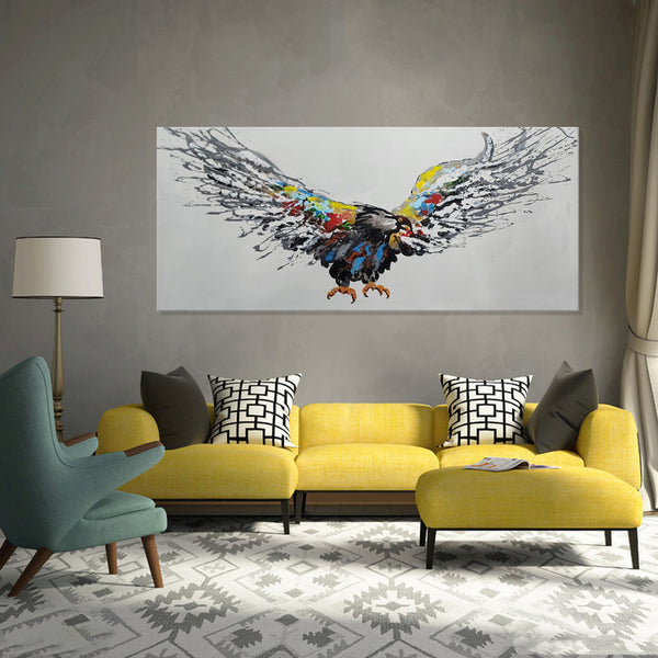 Soaring Spirit: A Stylized Eagle in Flight - Hand Painted Art Size 70x160cm