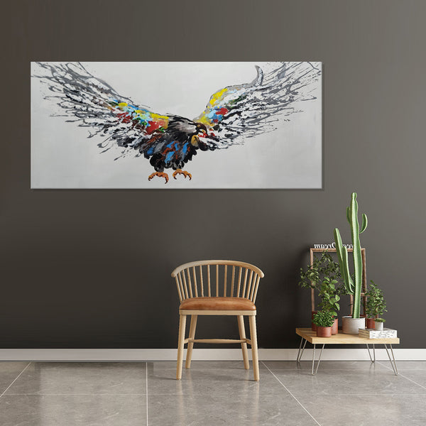 Soaring Spirit: A Stylized Eagle in Flight - Hand Painted Art Size 70x160cm