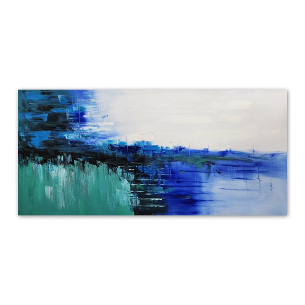 Textured Harmony: Green and Blue Abstraction - Hand Painted Art Size 70x150cm