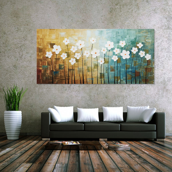 Daisy Horizon: A Textured Gradient - Hand Painted Art Size 70x150cm