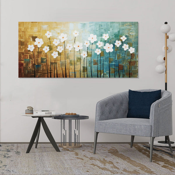 Daisy Horizon: A Textured Gradient - Hand Painted Art Size 70x150cm