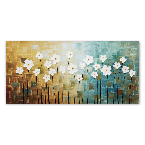 Daisy Horizon: A Textured Gradient - Hand Painted Art Size 70x150cm