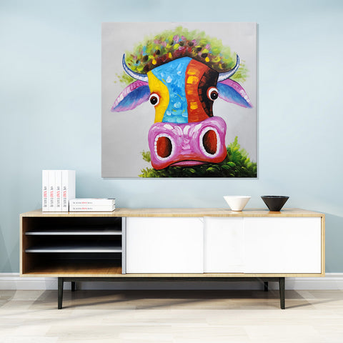 Playful Cow Palette - Hand Painted Art Size 90x90cm  MTO302