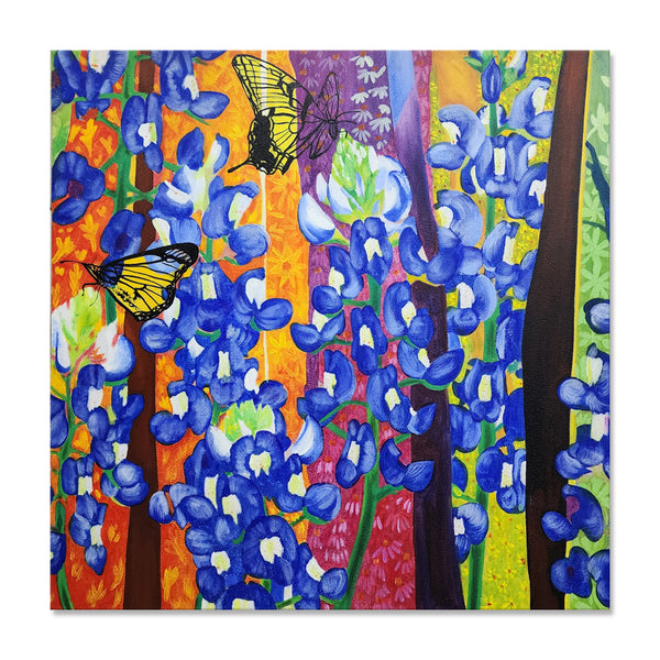 Butterflies in Bluebonnets - Hand Painted Art Size 90x90cm