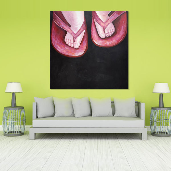 Flip-Flop Simplicity - Hand Painted Art Size 90x90cm