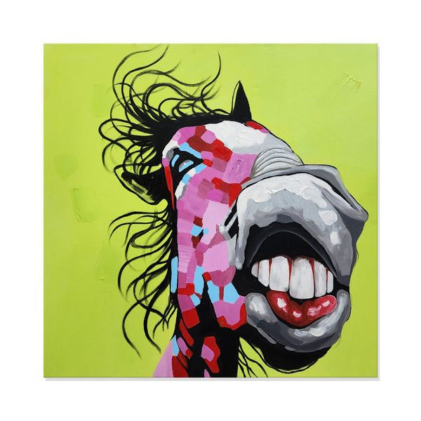 Cheerful Chaos - Hand Painted Art featuring a Stylized, Quirky Horse Portrait Size 90x90cm