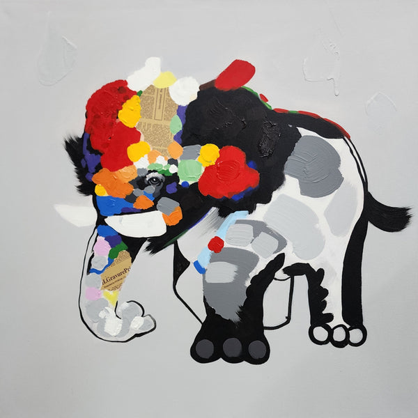 Patchwork Elephant - Hand Painted Art Size 90x90cm  MTO320