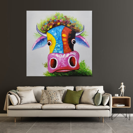 Colorful Cow Whimsy - Hand Painted Art Size 90x90cm